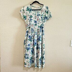 Sugar Co LTD White Floral Dress Vintage 80's